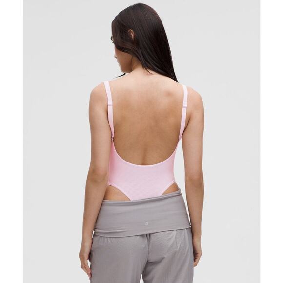 Lululemon Wundermost Nulu Mesh Scoop-Back Thong Bodysuit Pink Organza L NWT - Picture 4 of 8